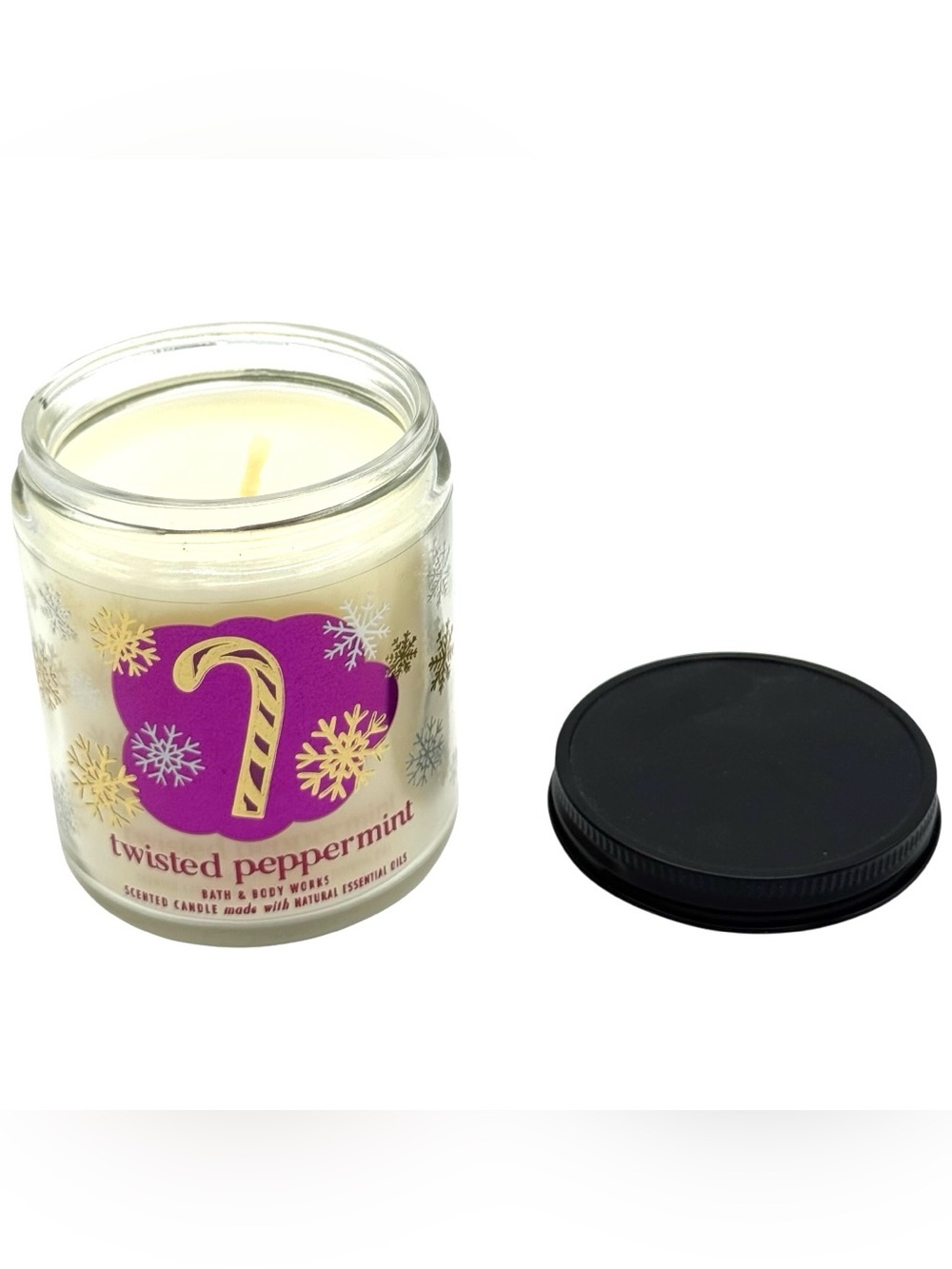 Bath & Body Works Twisted Peppermint Candle — Purple & Gold Accent Jar